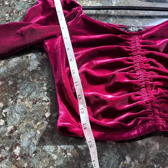 Mixed Threads Velvet Ruched Puffed Sleeve Cropped Top. Goth. Dark romantic. EUC - Picture 10 of 11